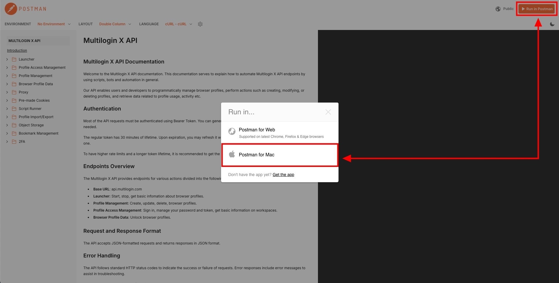 How to set up Multilogin automation with Postman reference visual 3
