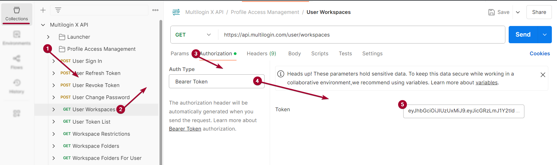 How to use Multilogin API as a team member with Postman reference visual 5