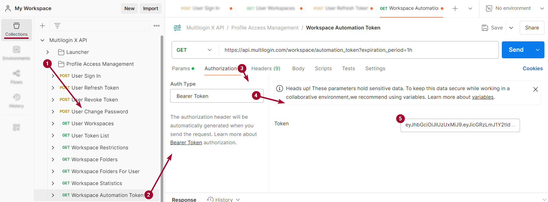 How to use Multilogin API as a team member with Postman reference visual 8
